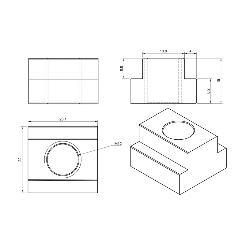 PAULIMOT T-slot stone M12 for 14 mm groove