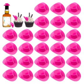 30PCS Plastic Mini Western Cowboy Cowgirl Hat Cute Miniature Hat for Party Accessories Toy Doll Dress Up Play House Games (Pink)