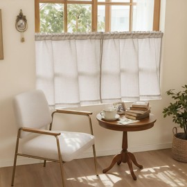 DUKIYO Cortinas de cocina y cafetería de lino de 30 pulgadas de largo para habitación de estilo granja, ventana pequeña, estilo boho, semitransparentes, con filtro de luz, bolsillo para barra