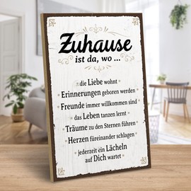 ARTFAVES® Wooden Sign with Saying "ZUHAUSE IST DA WO | Shabby Chic Vintage Sign | Decorative Gift on the Theme of Family, Home | Size: 19 x 28 cm