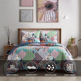 Stratford Park All Season Multi Color Floral Quilt Set with Pillow Shams, Patchwork Cottage Quilt Queen Size, Fashion Bedspreads & Coverlets