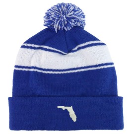 Trendy Apparel Shop Florida State Two Tone Pom Striped Long Beanie Hat - Royal White