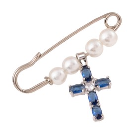 Something Blue Cross Brooch for Bride, Bridal Shower Gifts from Friend Mom Sister, Pearl Crystal Cross Brooch for Women, Bride Pin Easily Attaches to Bridal Dress, Bouquet charm, Garter