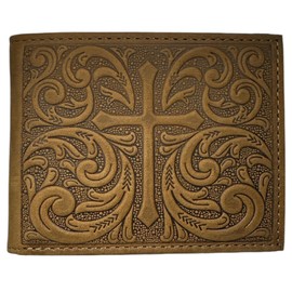 GENUINE TEXAS BRAND Custom Praying Cowboy Church Nocona Soft Leather Cross Bifold Wallet