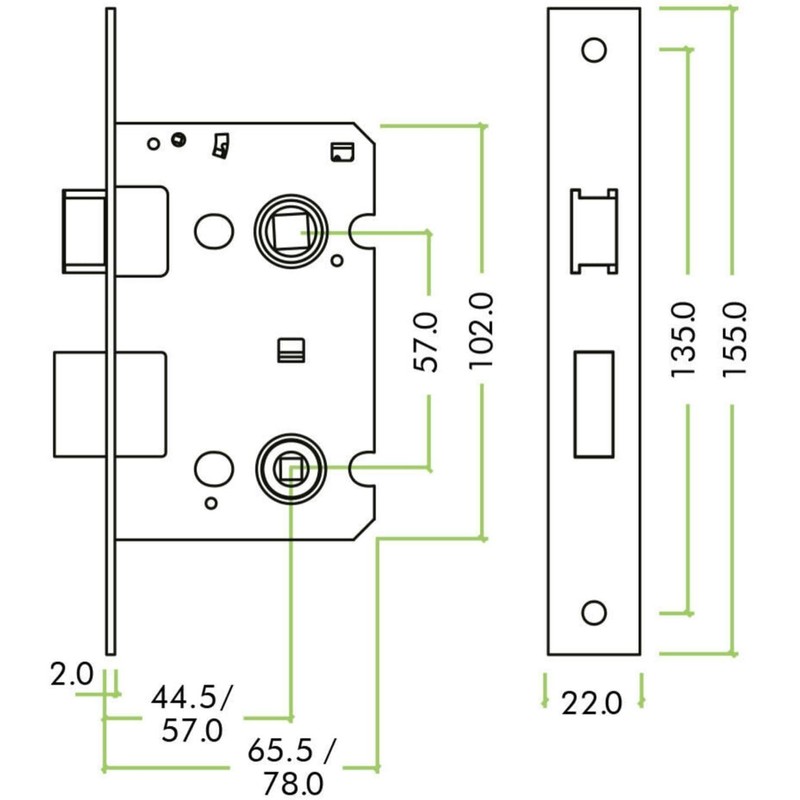 EAI Mortice Bathroom Lock Radius Faceplate - 64mm Case /