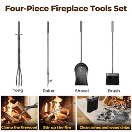 AMAGABELI GARDEN & HOME Firewood Rack Indoor with Tools 5-Piece Fireplace Tools Set Wood Holder Wrought Iron Log Holder Firewood Storage Rack for Fireplace,Fire Pit,Wood Stove Antique Silver
