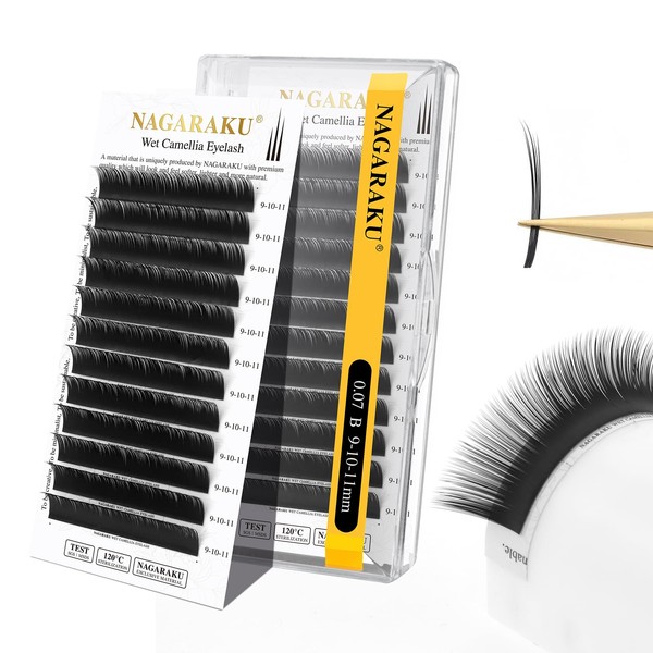 NAGARAKU Wet Camellia Eyelash Extension, Individual Lashes 3 Multi-length Fans