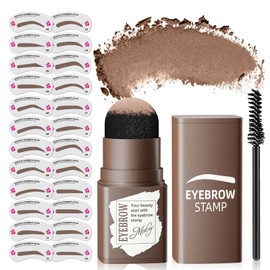 Eyebrow Stamp Stencil Kit - Eye Brow Stencil Kits with Eyebrow Blush, Long-lasting Waterproof & Smudge-Proof Eyebrow Shaping Kit with 24 Reusable Eyebrow Stencils for Perfect Brow (Medium Brown)