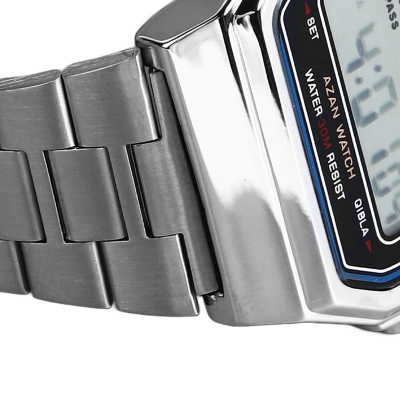 Men Muslim Digital Watch Prayer Reminder Strainless Streel Strap Waterproof