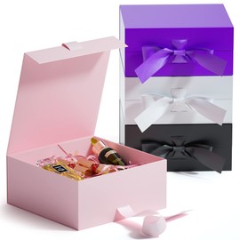 GIFTSAY Gift Box with Lid 18 x 18 x 7.5 cm, Small Gift Box for Birthday, Wedding, Party Gift Boxes (Magnetic, Pink)