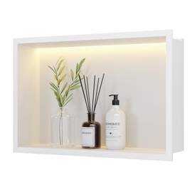 Neohomee 18x12 Wall Niche with LED Light Strips, White Shower Niche Cabinet, Stainless Steel Bathroom Shelf, No Tile Needed Recessed Storage Organizer