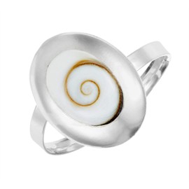81stgeneration Women's 925 Sterling Silver 2.4 mm Oval Shiva Eye Shell Adjustable Ring, Sterling Silver, Shiva Eye
