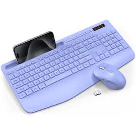 Wireless Keyboard and Mouse Combo – Full-Size with Palm Rest, Silent Typing, Phone Holder, 2.4GHz Lag-Free Connection, Phone Holder, Long Battery Life, One USB Receiver (Lavender Purple)