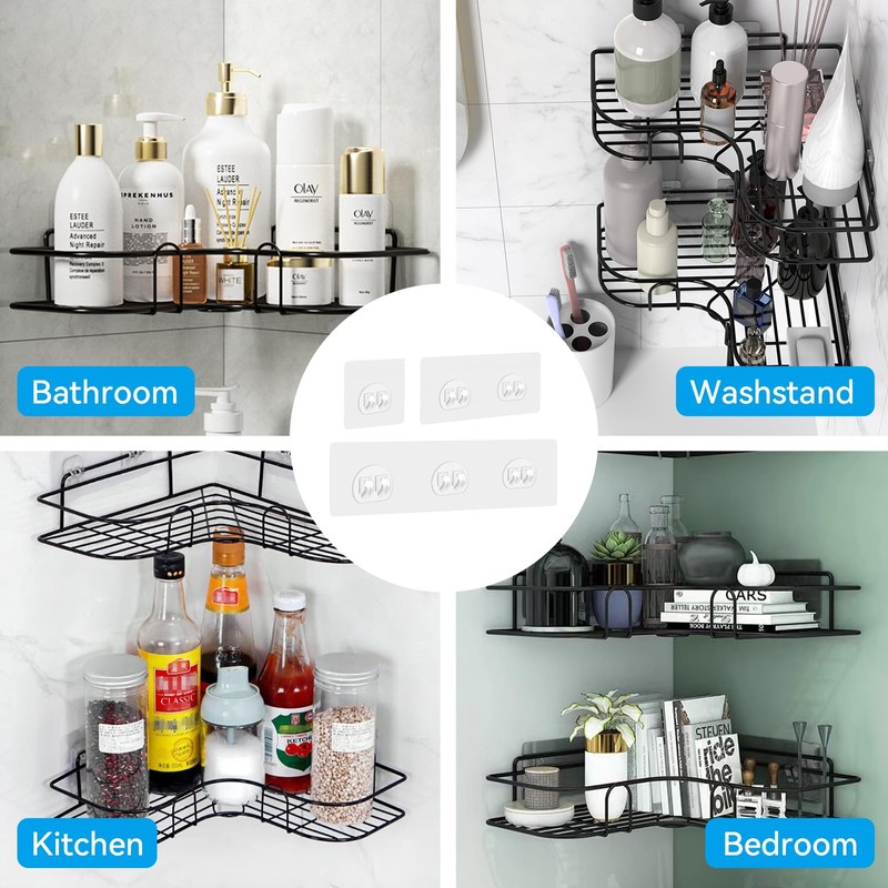 4 Pack Shower Caddy Adhesive Replacement, Adhesive Shower Shelves Hooks