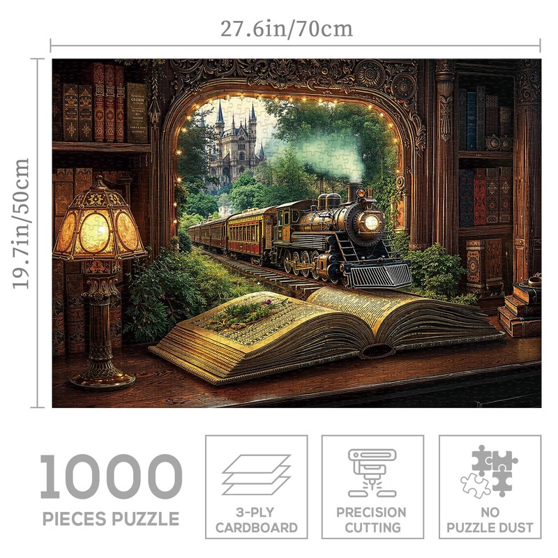 Train Forest Book Puzzle 1000 Pieces for Adults, Magic Vintage