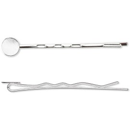 Platinum 12 Silver Plated Brass Bobby Pin Hair Clips with 10mm Pad 63mm Long