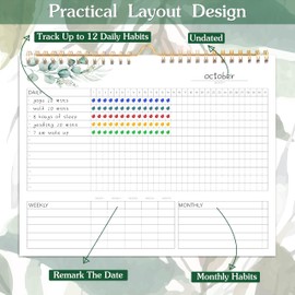 Habit Tracker Calendar - 12 Months Undated Daily Weekly & Monthly Period Habit Tracker Journal, Greenery Floral, Spiral Binding & Hanger, 8"x10"