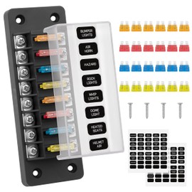 GUNGY Fuse Holder 12 Volt Car Fuse Box 8 Compartment Fuse Holder Blade Fuse with 24 Pieces Fuses and Labels for Car Boat Motorhome