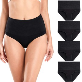 wirarpa Women's Cotton Underwear Briefs High Waisted Full Coverage Panties Ladies Plus Size Underpants 4 Pack Black Large