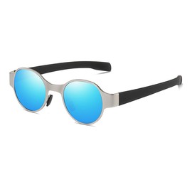 ZHILE Round Polarized Sunglasses, Punk Classic, Unisex, Unisex, UV Protection, Storage Case Included, Silver / Blue Membrane