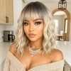 WIGER Short Ombre Ash Blonde Wave Hair with Bangs Synthetic