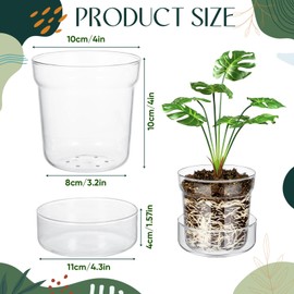 Baderke 4 Inch Glass Plant Pots with Saucer, Flower Nursery Plant Pots with Drainage for Flower Seed Starter Transparent Seedling (2 Sets)
