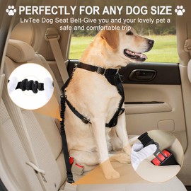 LivTee Dog Seat Belt for Car,1 Packs Set Retractable Dog Car Harness Adjustable and Comfortable Dog Car Seatbelt Leash,Elastic Nylon Pet Safety Seatbelts for Vehicles,Dog Accessories for Car(Black)