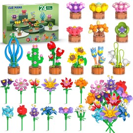 24 Pack Flowers Party Favors for Kids Building Set - 827PCS Succulents 3.6MM Mini Building Blocks Toy for Easter Goodie Bag Stuffers Classroom Prizes, Mother's Day Birthday Gift for Girl Boy Ages 6+