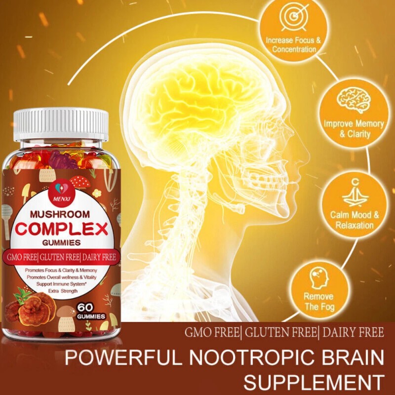 MENXI Mushroom Extract Complex Gummies Lions Mane Chaga Reishi Focus