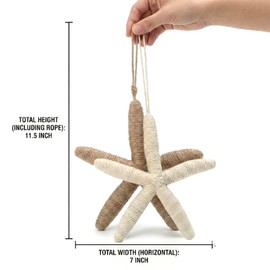 NAUTIMALL Rustic Rope Starfish Wall Hanging Decor, Set of 2 Nautical Coastal Jute Ornaments for Beach House, Bathroom, Door Handle, Wall Art, Handmade Sea Decorations Christmas Star Tree Topper