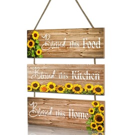 3 in 1 Wooden Hanging Sign 30cm Large Kitchen Signs Wall Decor with Rope for Home Decoration Rustic Door Sunflowers Plaque Accessory Gift