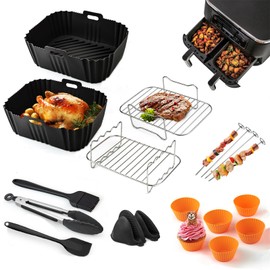 Heißluftfritteuse Zubehör 18-Teiliges Airfryer Zubehör für Ninja Foodi Max Dual Zone AF400EU AF300EU 7.6–9.5L AF500EU Silikonform Heißluftfritteuse BPA-frei
