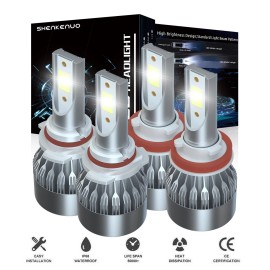 SHENKENUO 9005 + H11 LED Headlight Combo High Low Beam Bulbs Kit Super White Bright Lamps