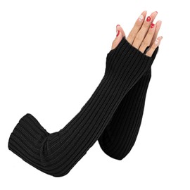 CENZICOM Women Girls Knit Soft Stretchy Fingerless Gloves Arm Warmers Long Gloves (Black)