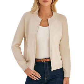 Casual Knitted Zip Up Jackets for Women Long Sleeve Summer Cardigans for Women Lightweight Zip Up Sweaters Beige XXL