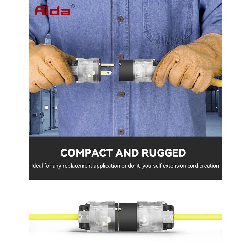 AIDA Lighted Plug and Connector Set, Straight Blade Cord End