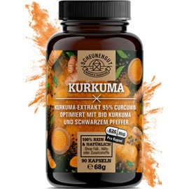 Turmeric Capsules – Important: 50:1 Extract (= 15800 mg Curcuma Per Piece) with 95% Curcumin + Organic Turmeric Powder, Optimised with Piperine, Laboratory Tested, 90 Turmeric Capsules – DE-