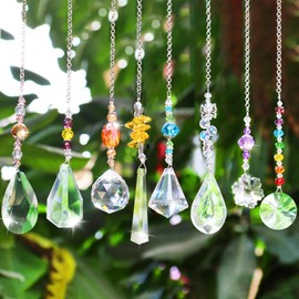 Pack of 8 Crystal Suncatchers, Colourful Crystals Garden Decoration Pendants, Window Crystals Prism Pendant, Rainbow Sun Catcher for Indoor and Outdoor Decoration, Garden Decoration