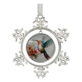 FQJNS Hummingbird on Christmas Background Snowflake Ornament Metal Glass Christmas Tree Ornament for Hanging On Xmas Tree Home Decoration