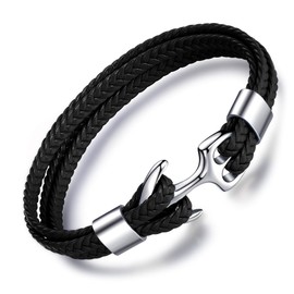 MicLee Men's Genuine Leather Bracelet Titanium Clasp Anchor Bracelets 8.86"(22.5cm) with Free Giftbox Giftcard