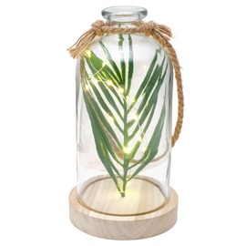 Mikasa Glass Bottle with Faux Palm Leaf and LED Decorative Accessory, Multicolored