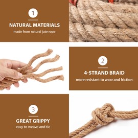 Jute Rope, Natural Hemp Rope, 4-Strand Thick Nautical Ropes (1/2 Inch 98Ft) for Decorative, Crafts, Porch Swing, Hanging, Tug of War, Packing