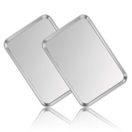 Stainless Steel Baking Sheet Set of 2, Deedro Cookie Sheet Metal Baking Pan Oven Tray, Non Toxic & Heavy Duty, Rust Free & Mirror Finish, Easy Clean & Dishwasher Safe, 17.3 x 12.3 x 1 Inch