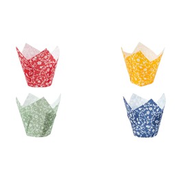 Demmler Muffin Tulip Wraps Set – Cupcake Cases in Red, Mango, Jade, Blue with White Ornaments Each – Dimensions: 5 x 5 x 9 cm – Total 96 Pieces – Made in Germany