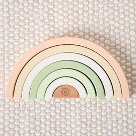 Bieco Rainbow Wooden Rabbit Fine Stacking Tower Baby Plug-In Game Wooden Rainbow Montessori Rainbow Decorative Stacking Tower from 1 Year Wooden Rainbow Children Stacking Stones Baby Stacking Tower