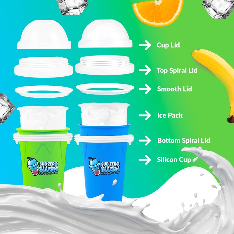 Slushy Cup (2 Pack) & Slushy Maker Portable Smoothie Slushie