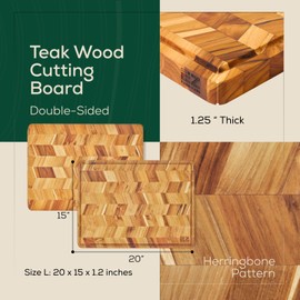 EZ FURNITURE 20"L x 15"W x 1.25"Th Premium Wood Cutting Board, End Grain with Juice Groove and Handles, Knife Friendly, Suitable for Chopping, Aesthetics for The Kitchen