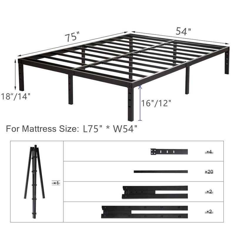 Wulanos Full Size Bed Frame 18 inch Tall, 3500lbs Heavy