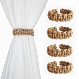 Braided Outdoor Curtain Tiebacks for Drapes, Rustic Curtain holdbacks 4 Pack, Handmade Decorative Curtain Ties for Sheer/Light Weight Drapes of Home Office Bedroom Window