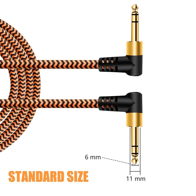 6.35mm Guitar Cable 2m, 1/4" TRS Cable Nylon Braided Multi